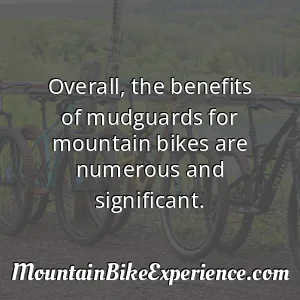 Overall the benefits of mudguards for mountain bikes are numerous and significant