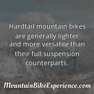 Hardtail mountain bikes are generally lighter and more versatile than their full suspension counterparts