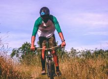 riding a xc bike with a helmet on