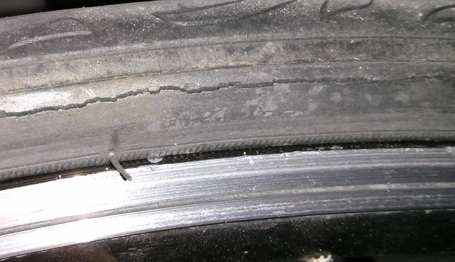 Cracked bike tire on the sidewall