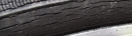 extensive cracks on the tire sidewall