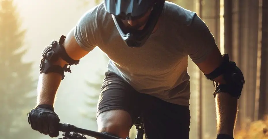 mtb rider with properly fitting elbow pads