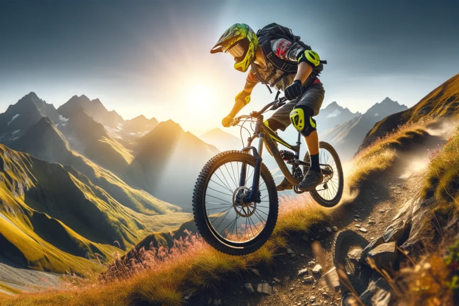 A mountain bike rider tackling steep mountain trails while wearing mtb elbow and knee pads
